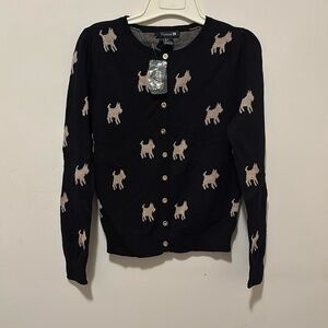 NWT Forever 21 Terrier Dog Cardigan Sweater Small Black Taupe
